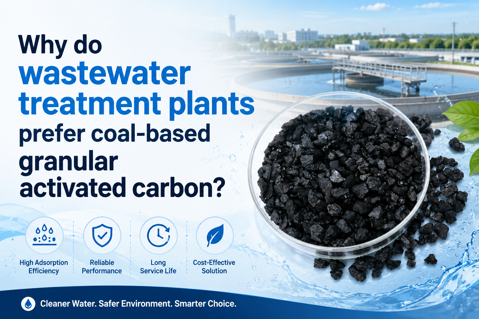 Why do wastewater treatment plants prefer coal-based granular activated carbon?